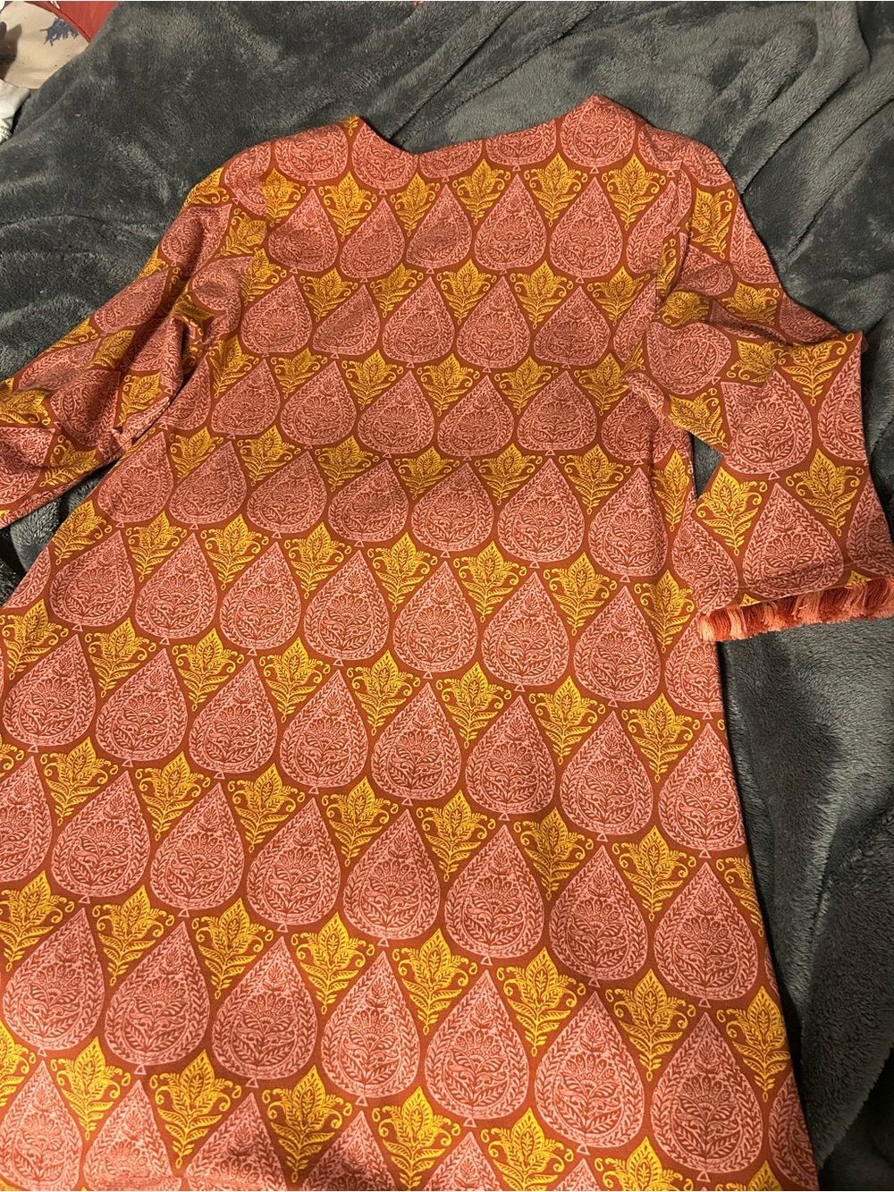 Spartina Pinkish Brown Gold Patterned Long Sleeve Tunic Dress